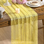 Artoid Mode 6PCS Light Yellow Gold Gauze Table Runner 120 Inch 10FT, Glitter Metallic Foil Sheer Dining Wedding Anniversary Holiday Birthday Table Decor for Home Party by ArtoidMode