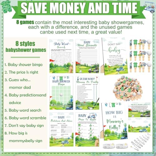 Funnymoom 426 Pcs Golf Baby Shower Games, 8 Activities Bingo Cards - Image 4