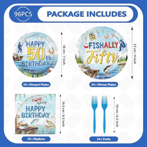 96Pcs Fishing 50th Birthday Party Decorations, Serves 24 - Image 5