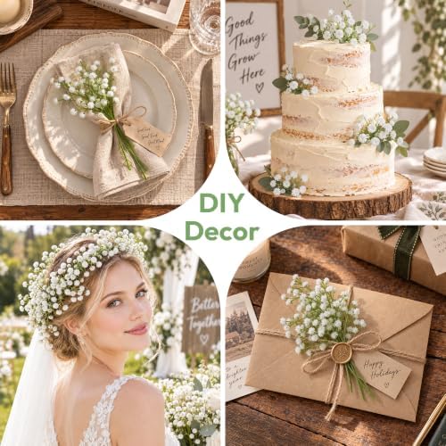 Babys Breath Artificial Flowers, 50 pcs White Flowers Artificial Real Touch Faux Flowers Bouquet Look Real Fake Flowers for Wedding Party Home Garden Tables Centerpieces Office Arrangements Decoration - Image 2