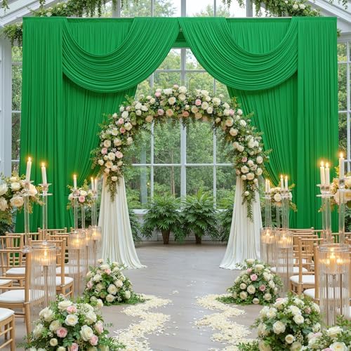 20 ft x 10 ft Wrinkle Free Green Backdrop Curtain for Parties, 4 Panels 10ft Polyester Green Photo Backdrop Drapes for Graduation Birthday Wedding Party Stage Curtains by Outpain