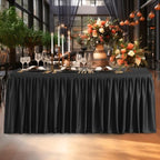 Black Polyester Table Clothes for 4 Foot Rectangle Tables, Wrinkle Free Fitted Table Cover 4ft Stretch Tablecloths with Skirt for Parties Weddings Birthday Banquet Baby Shower - Image 5