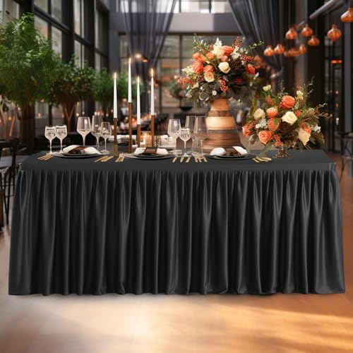 Black Polyester Table Clothes for 4 Foot Rectangle Tables, Wrinkle Free Fitted Table Cover 4ft Stretch Tablecloths with Skirt for Parties Weddings Birthday Banquet Baby Shower - Image 5