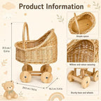 12.4 Inch Wicker Baby Carriage Handmade Wicker Stroller for Baby Shower Cute Woven Rattan Flower Basket with Handle for Floral Arrangement Photo Props Wedding Party Decor Centerpieces - Image 2
