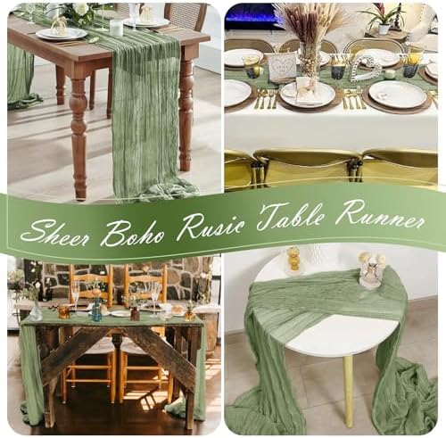 30 Pack Sage Green Cheesecloth Table Runner 17 x 108 inch Cheese Cloth Table Runners 9ft Green Table Runner Rustic Romantic Sheer Gauze Runner for Wedding Party Baby Shower Table Decoration - Image 7