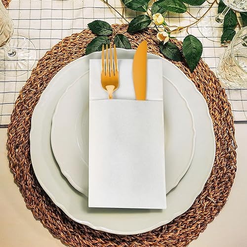 KAMMAK White Dinner Napkins Disposable Cloth Like Paper Napkins Folded with Pocket 100 Pack Guest Hand Towels for Party Decoration, Wedding Reception, Bathroom, Kitchen (16.5 x 16.5 inch) - Image 2