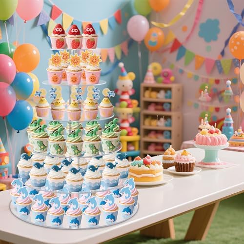 6 Tier Large Cupcake Stand, Tiered Acrylic Cupcake Holder for 80 Cupcakes - Image 3