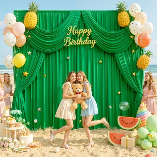 gogoparti 50ft x 12ft Green Wrinkle-Free Backdrop Curtain for Wedding Parties, Thick Polyester 10 Panels 5x12ft for Wedding Birthday Baby Shower Halloween Photography Party Background - Image 7