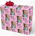 MyPupSocks Personalized Photo Wrapping Paper, Happy Birthday with Name Photo Pink Custom Gift Wrapping Paper with Picture for Teens Women Men Mom Dad Birthday Wedding Anniversary 58x23 5 Rolls by MyPupSocks