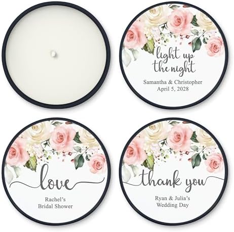 Custom Candles, Personalized Candles White and Pink Roses, Bulk Candles, Candle Favors, Candle Wedding Favors (Set of 10) (Black Tin), 9508825-01 - Image 6