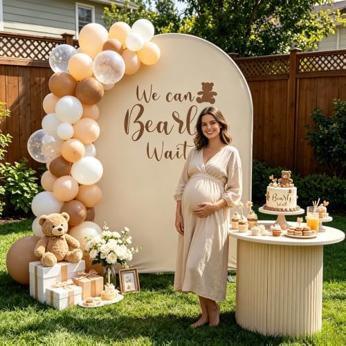 We Can Bearly Wait Brown Arch Cover for Baby Shower Party Decor,Elastic Spandex (G2350X,3.3x6.6ft (100x200cm)) - Image 2