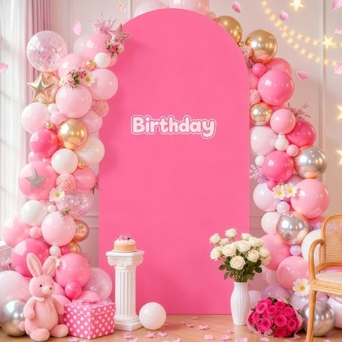 7.2FT Fuchsia Arch Backdrop Cover - Polyester Fitted Wedding Arch Stand Covers Round Top Chiara Arch Backdrop Cover for Birthday Party Banquet Photo Background Decoration by WishCare