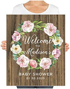 Andaz Press Custom Large Baby Shower Canvas Welcome Sign, 16 x 20 Inches, Rustic Wood Pastel Peonies Wreath, Guestbook Alternative, Personalized Sign Our Canvas, For Fall, Rustic, Boho, Baby Shower - Image 3