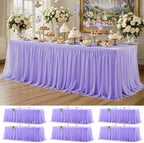 Wish Care 6 Pack Lavender Tulle Tablecloth for 8 Foot Rectangle Tables Stretch Fitted Rectangular Table Cloth Purple Wrinkle Free Ruffle Table Covers Tutu Skirt for Wedding Birthday Party Baby Shower by WishCare