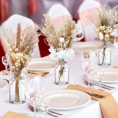 Nuanchu 10 Pcs Dried Pampas Grass Centerpiece with 10 Glass Vase, Rope - Image 5