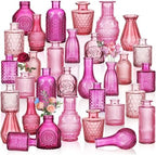 32 PCS Assorted Vintage Bud Vases, Colorful Glass Small Vases Bulk, for Centerpieces, Wedding Table Decor, Home Decorations & Gifts (Pink Seiris) by Unknown