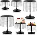 Metal Cake Stand Set with Crystal Pendants - Elegant Dessert Table Display for Weddings, Birthday Parties, Baby Showers, Events - Sturdy Crystal Bling Cupcake Stands for Pastries, Sweets, Decorations (Black, Set of 6) by kehail