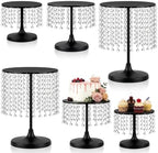 Metal Cake Stand Set with Crystal Pendants - Elegant Dessert Table Display for Weddings, Birthday Parties, Baby Showers, Events - Sturdy Crystal Bling Cupcake Stands for Pastries, Sweets, Decorations (Black, Set of 6) by kehail