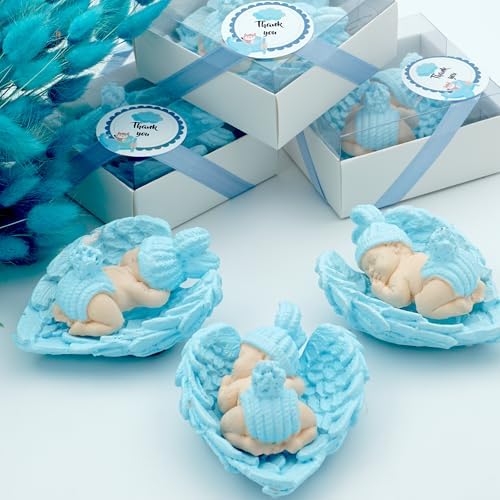 Baby Shower Favor, 50 Set of Scented Stone Angel with Wing Baby Favor Magnet, Pink White Blue Baby Favor Boy with Thank You Tags, Baptism Favor, Magnets Favors, Communion Favors Gender Reveal (Blue) - Image 7
