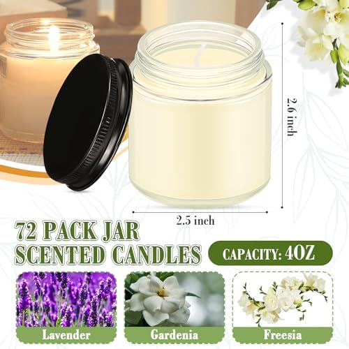 MTLEE 72 Pcs Bulk Candle Mini Mason Jar Candle, Freesia, Gardenia, Lavender - Image 2