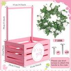Barydat Wooden Baby Shower Basket Gender Reveal Crate Closet, Pink, Girl - Image 2