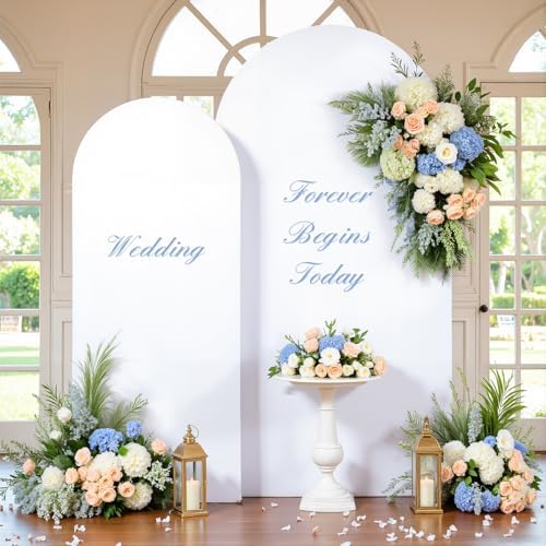 White Blue Arch Covers 7.2FT 6FT Set of 2 Backdrop Covers Stretchy Spandex Baby Shower Arch Cover for Wedding Birthday Graduation Bridal Shower Banquet Party Decor Photo Booth Balloon Arch Backdrop - Image 3