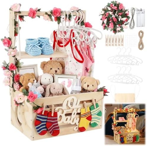 Wooden Baby Shower Crate Closet, 16.93In×11.82In×23.82In,Personalized Baby Gift Basket with Adjustable Handle, Unique Newborn Gift for Boys & Girls, Baptism,Birthday by Unknown