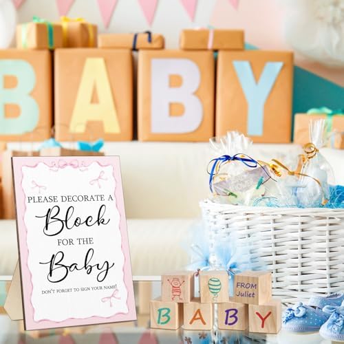 Tatuo 75 Pcs Baby Shower Party Block Games Sign to Decorate,Pink Bow - Image 6