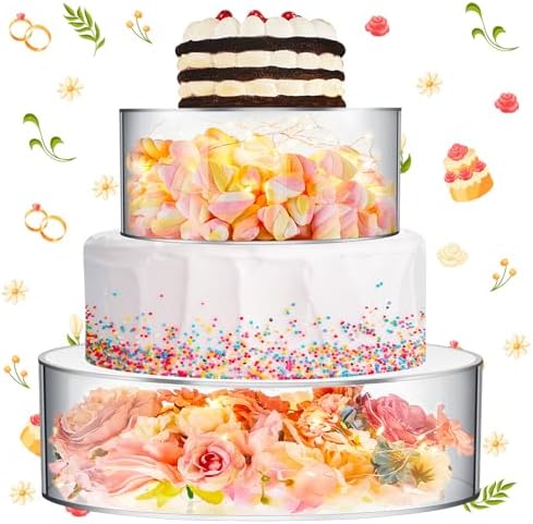 Sunnyray 2 Pcs Acrylic Cake Stands for Dessert Table Clear Fillable Cake Riser Cupcake Tier with LED Strings for Birthday Wedding Holiday Party Display(10", 14") by Sunnyray
