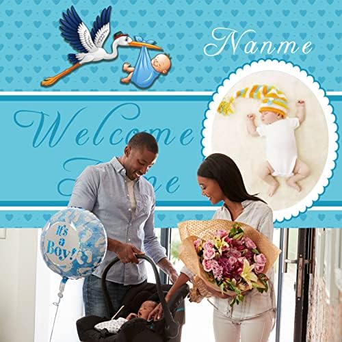 Custom Welcome Home Baby Boy Garden Flag Baby Shower Birth Announcement Family Party Newborn Gender Reveal Lawn Yard Sign Pink Stork Outdoor Decoration Burlap Banner (Blue-Baby Boy)(5x7.5ft) - Image 5