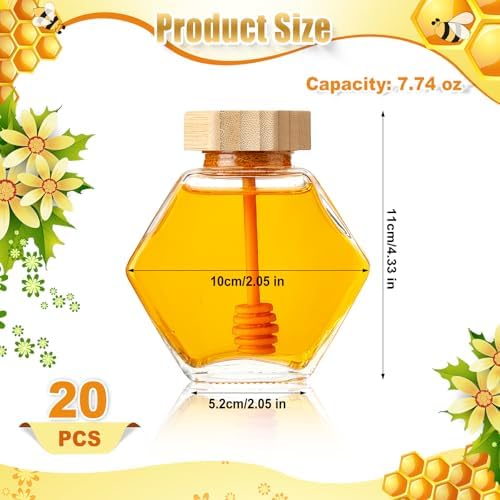 Sunnyray 30 Pcs Glass Honey Jar with Dipper Hexagonal for Party Gift, 220ml - Image 2
