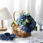 100 Pcs Artificial Rose Flowers, Dusty Blue Shades - Image 5
