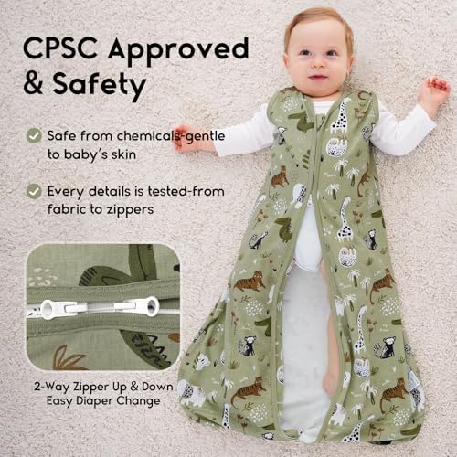 Yoofoss Baby Sleep Sack 12-18 Month 0.5TOG 100% Organic Cotton 2-Way Zipper - Image 3