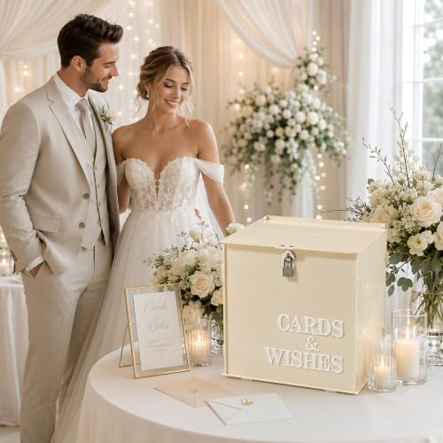 Light Beige Wedding Card Box with Lock, Acrylic Card Box for Birthday Party - Image 5