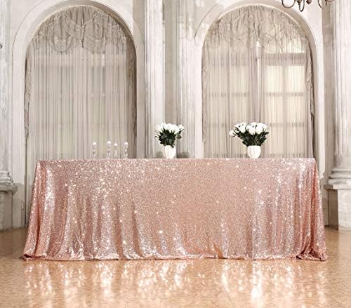 SquarePie Sequin Tablecloth 90x132 Inch Rose Gold for Wedding Party - Image 4