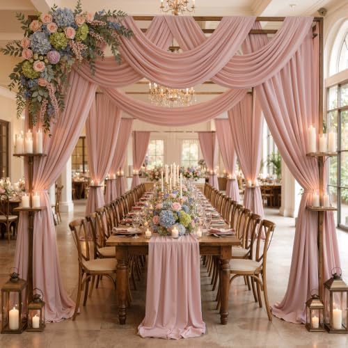 20ftx12ft Dusty Pink Backdrop Curtains for Parties, Wrinkle Free Polyester Dusty Pink Photo Backdrop Drapes 4 Panels 12 ft Long Back Drop Cloth for Wedding Birthday Photography Background Party by Htper