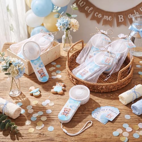 Capoda 12 Sets Baby Shower Handheld Fans Gifts Bulk Bear Baby Shower Party Favors Include Mini Portable Fan Thank You Cards and Organza Bags for Gender Reveal, Battery Operated (Excluding Batteries) - Image 4
