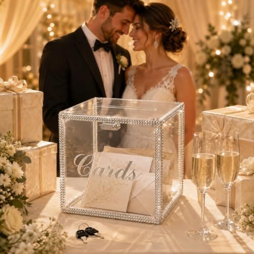 Clear Acrylic Wedding Card Box with Lock and Slot for Reception - Image 3
