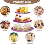 J JOYSAY Purple Pattern Acrylic Cupcake Stand 3 Tier Dessert Table Display Set Clear Cake Stands for Wedding Party Baby Shower Decorations Easy Assembly Pastry Tower - Image 5