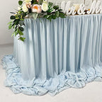 Pooling and Floating Chiffon Table Skirt with extra length, 6FT 9FT 14FT Sheer Tablecloth, Baby Shower, Birthdays Party, Main Cake Table Decoration, Wdding Table Skirt (Blue, 14FT) - Image 2