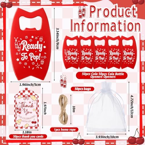 Domensi 50 Set She's Ready to Pop Bottle Openers, Baby Shower Favors for Guests, Retro Soda Bottle Opener Return Gifts with Organza Bags and Thank You Tags for Baby Shower Decorations - Image 2