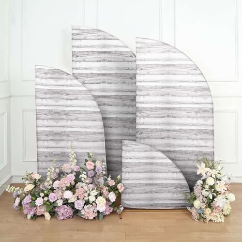 Efavormart Set of 4 Whitewash Wood Print Spandex Chiara Backdrop Covers, Fitted Half Moon Arch Slipcovers 2.5ft-7ft for Shabby Chic and Coastal Decor by efavormart