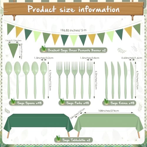 Mimorou 342 Pcs Sage Green Party Supplies Plates Napkins Cups - Image 5