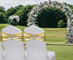 Spandex Gold Chair Sashes Bows 50 Pack Stretch Chair Bands with Buckles Elastic Slider Chairs Ties for Wedding Decorations Party Reception Events Banquet Decor - Metal Gold - Image 2