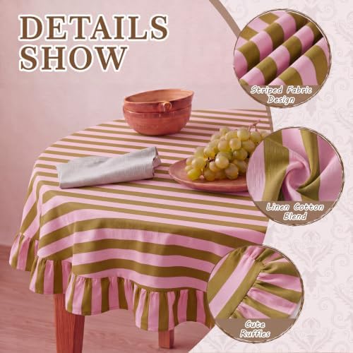 Tudomro Striped Tablecloth, Round, Olive, Dusty Rose, 60'' X 60'' - Image 3