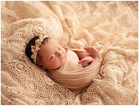 Honra Orraphtstu Baby Photography Props Lace Blanket for Newborn Photoshoot Layers Photo Posing Backdrop Boho (M, Beige) by Unknown