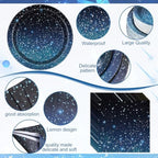 Funnymoom 452 Pcs Galaxy Party Decorations for 50, Starry Night Theme Paper Plates Napkins Cups Tablecloth Cutlery Straws for Outer Space Theme Birthday Bridal Baby Shower Party Decorations Supplies - Image 3