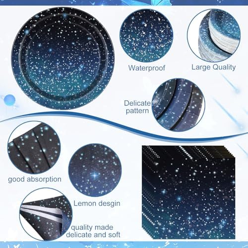 Funnymoom 452 Pcs Galaxy Party Decorations for 50, Starry Night Theme Paper Plates Napkins Cups Tablecloth Cutlery Straws for Outer Space Theme Birthday Bridal Baby Shower Party Decorations Supplies - Image 3
