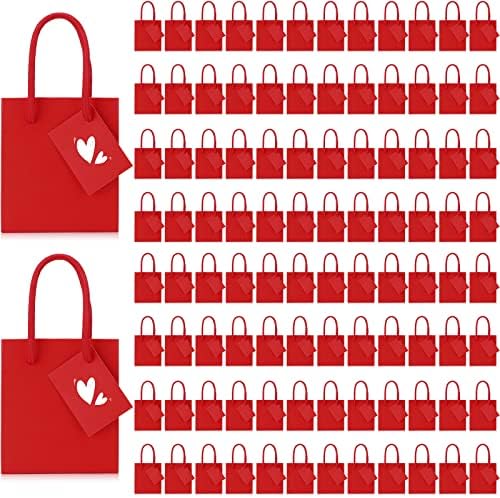 Sherr 100 Pcs Red Mini Paper Gift Bags with Handles, White Tags by Sherr