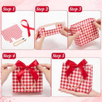 FunooFuno 50 Pack Red Gingham Gift Bags with Bows, Berry First Birthday - Image 3